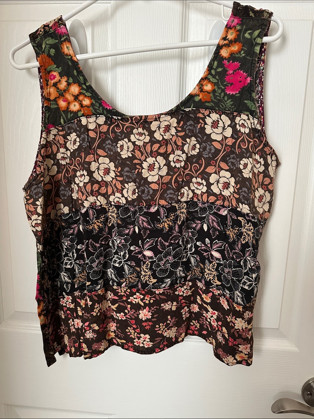 Young Threads Floral Patchwork Sleeveless Top - Brown & Pink - Picture 3 of 6